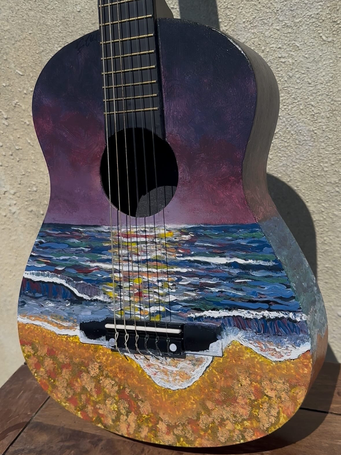 Sunset Dusk Beach Hand-Painted Restored Guitar
