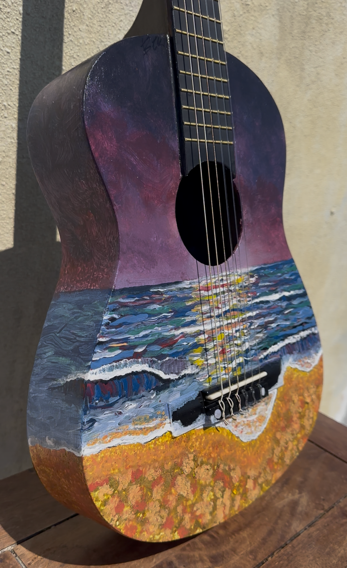 Sunset Dusk Beach Hand-Painted Restored Guitar