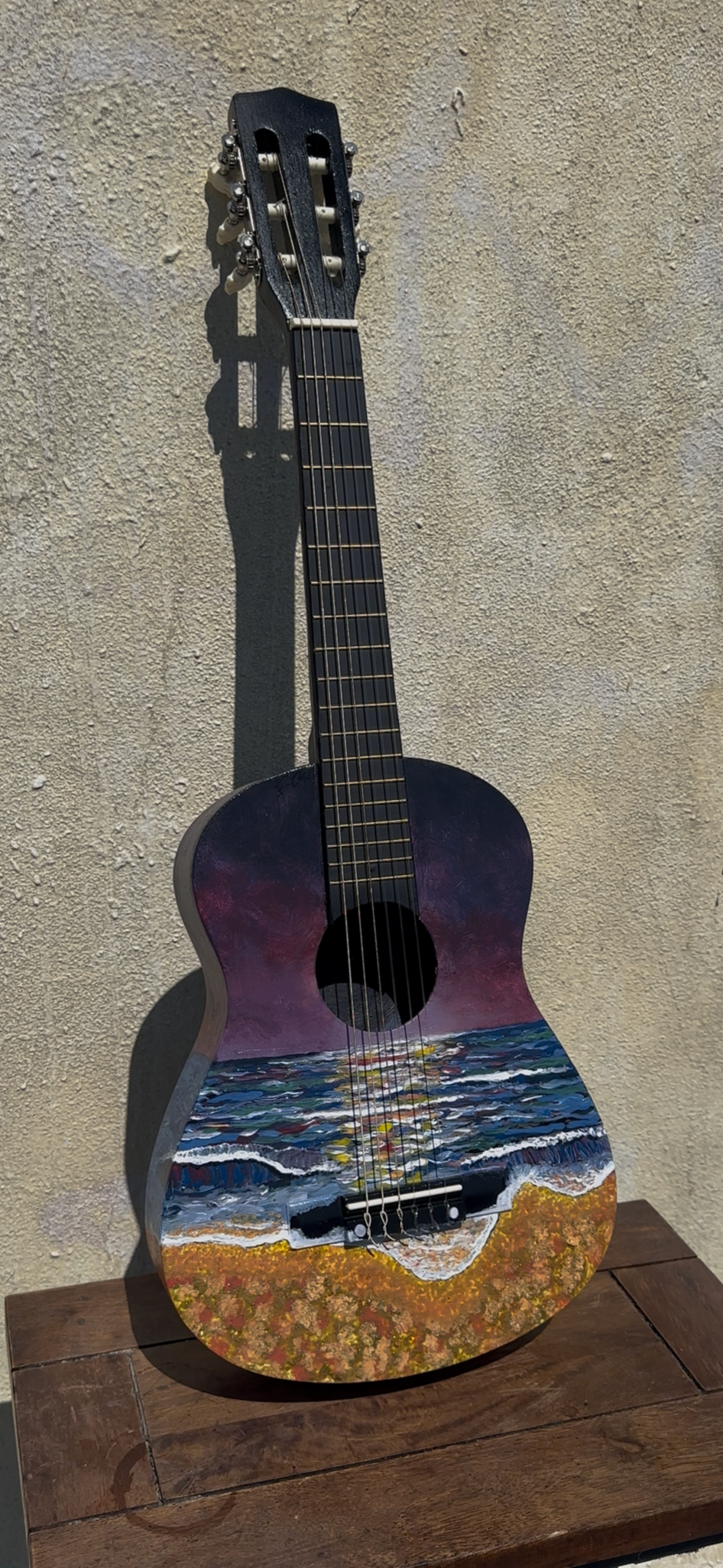 Sunset Dusk Beach Hand-Painted Restored Guitar