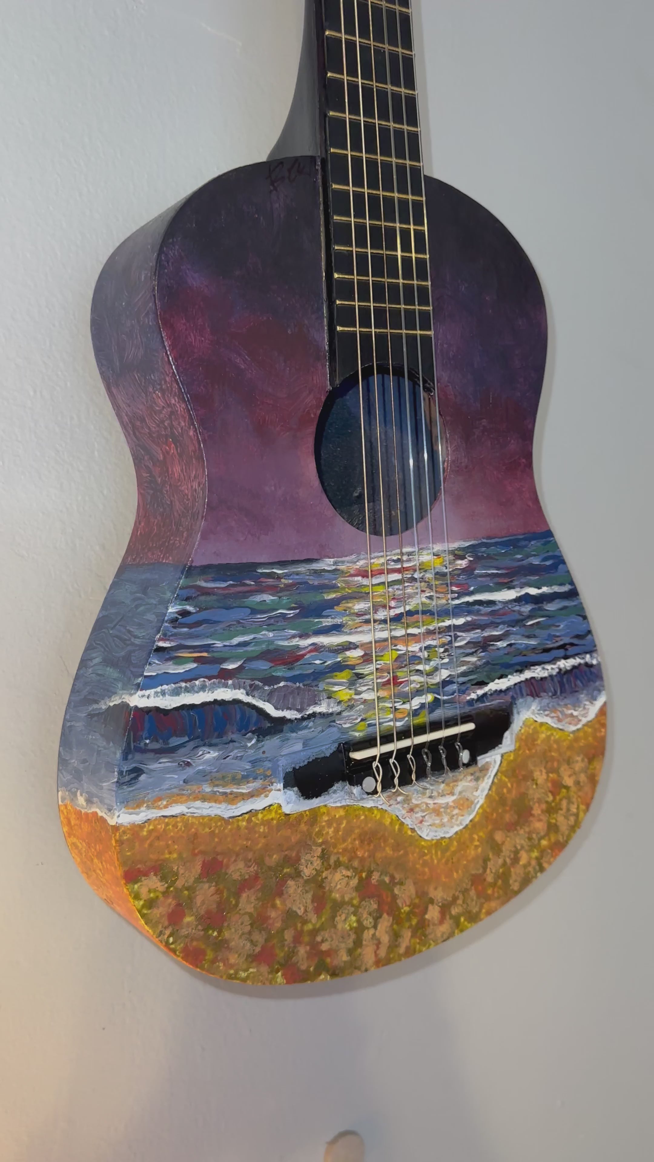 Sunset Dusk Beach Hand-Painted Restored Guitar